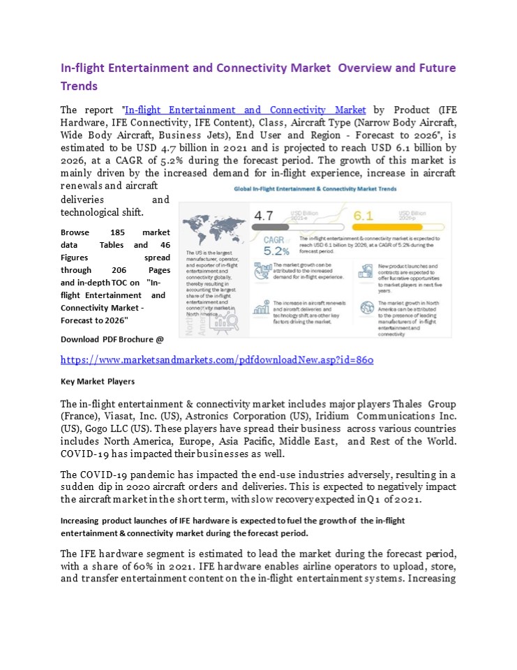 In-flight Entertainment and Connectivity Market Overview and Future Trends