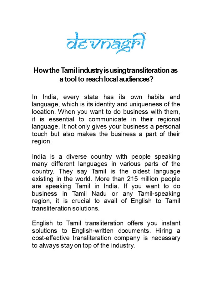 How the Tamil industry is using transliteration as a tool to reach local audiences?