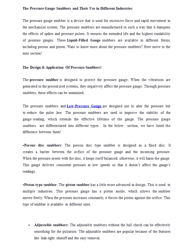 PPT Pressure Gauge Snubbers and Their Use in Different Industries