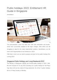 Singapore Public holidays 2022 Entitlement HR Guide