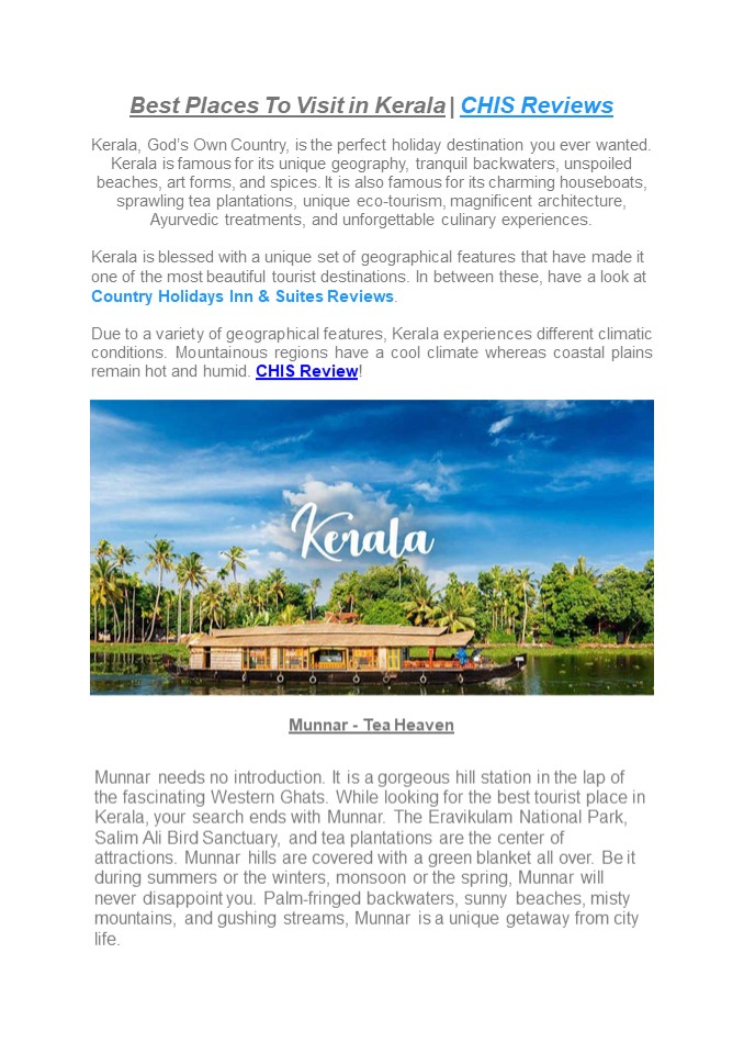 Best Places To Visit in Kerala | CHIS Reviews