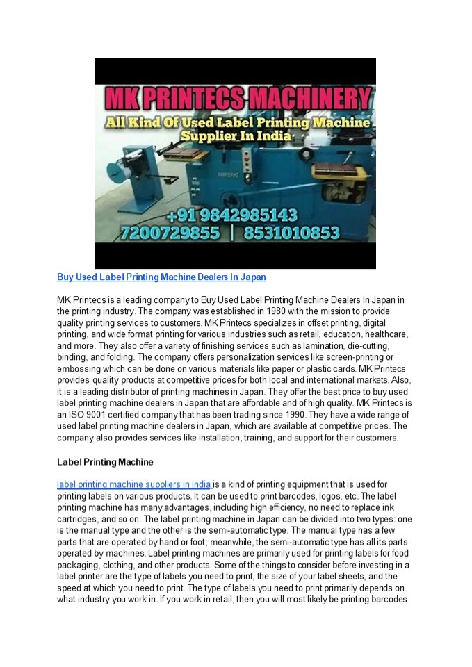 Label Printing Machine For Small Business In India- MK Printecs