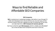 Ways to find Reliable and Affordable SEO Companies