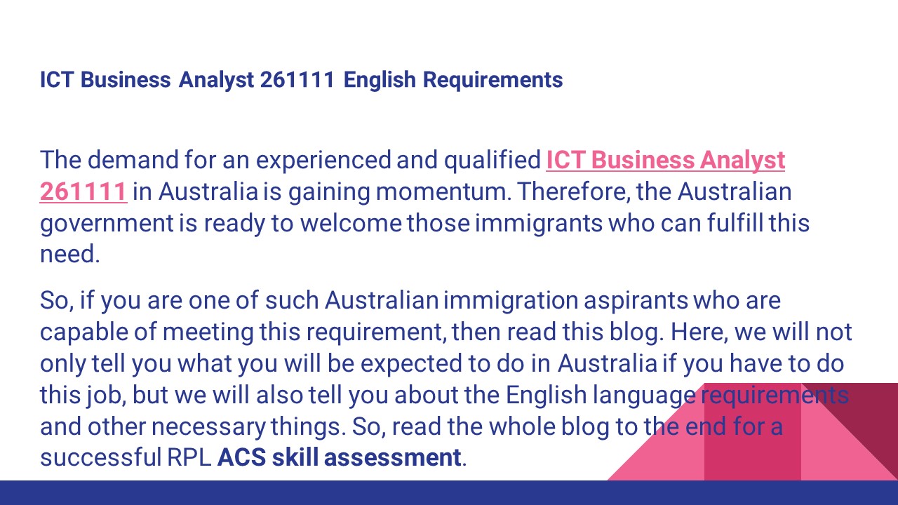 ICT Business Analyst 261111 English Requirements