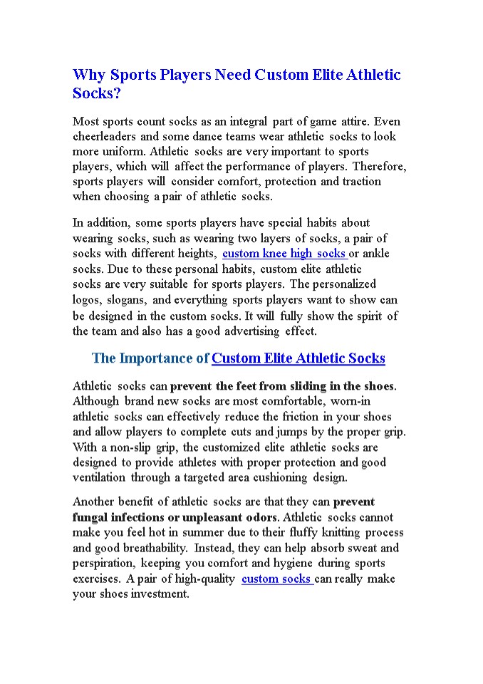 Why Sports Players Need Custom Elite Athletic Socks?