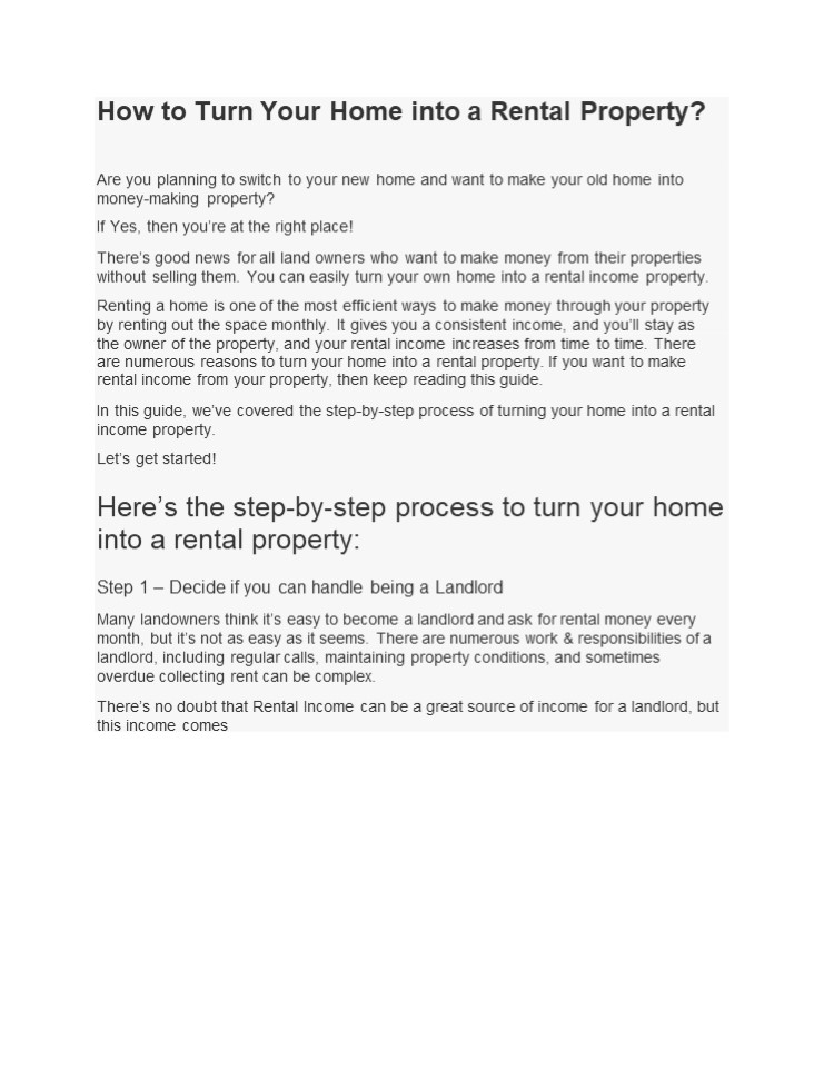 How to Turn Your Home into a Rental Property?