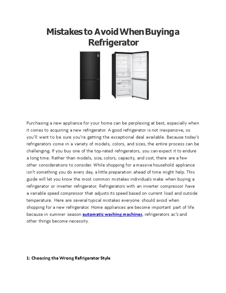 Mistakes to Avoid When Buying a Refrigerator