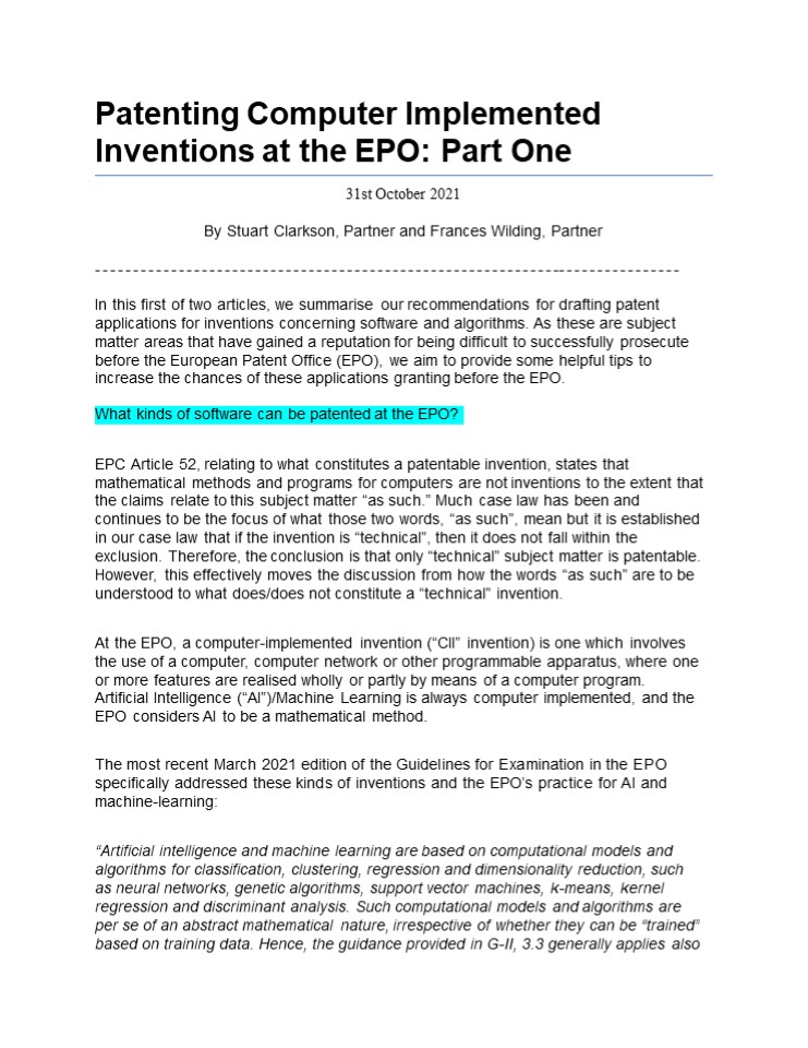 Patenting Computer Implemented Inventions at the EPO: Part One