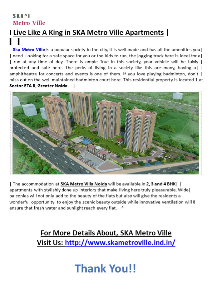 SKA Metro Ville Residential Flats in Greater Noida