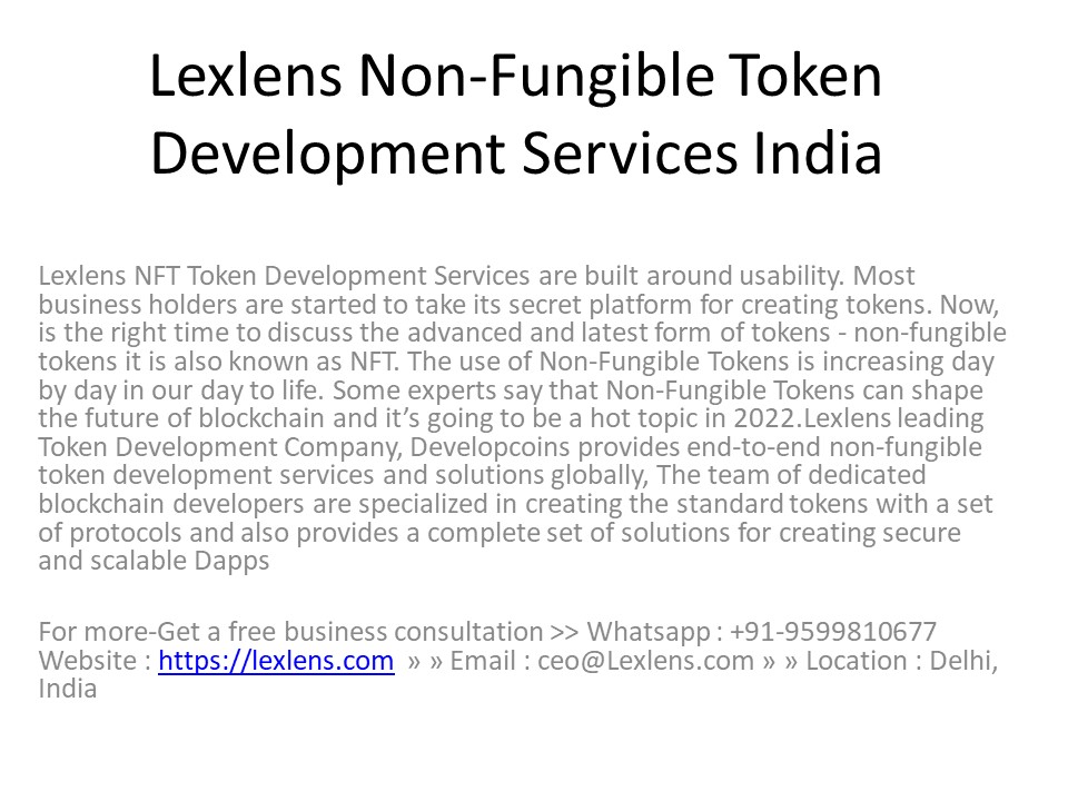 Lexlens Non-Fungible Token Development Services India