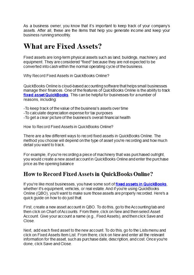 How to Record Fixed Assets in QuickBooks Online?