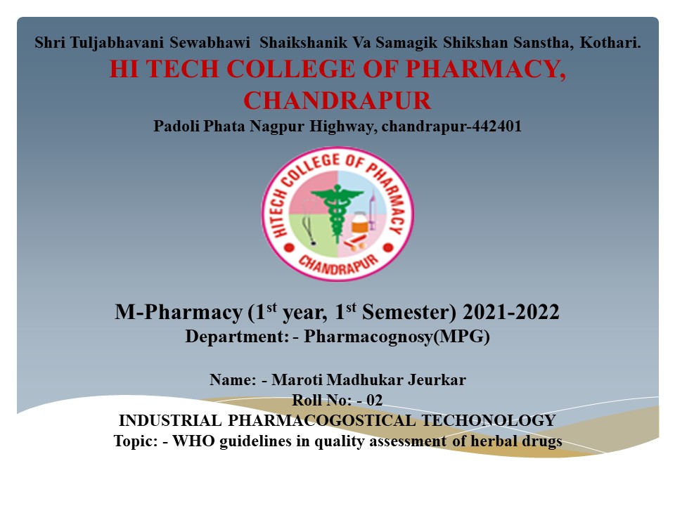 PPT WHO guidelines in quality assessment of herbal drugs PowerPoint