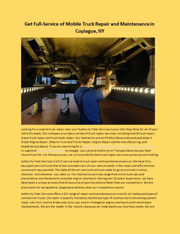 PPT Get FullService of Mobile Truck Repair and Maintenance in