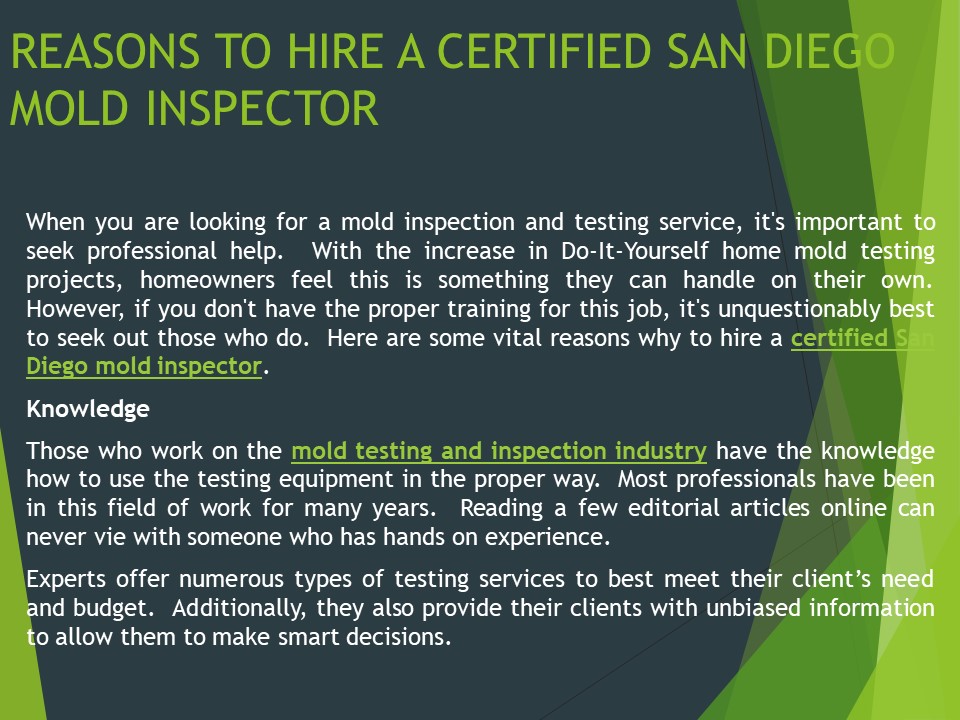 REASONS TO HIRE A CERTIFIED SAN DIEGO MOLD INSPECTOR