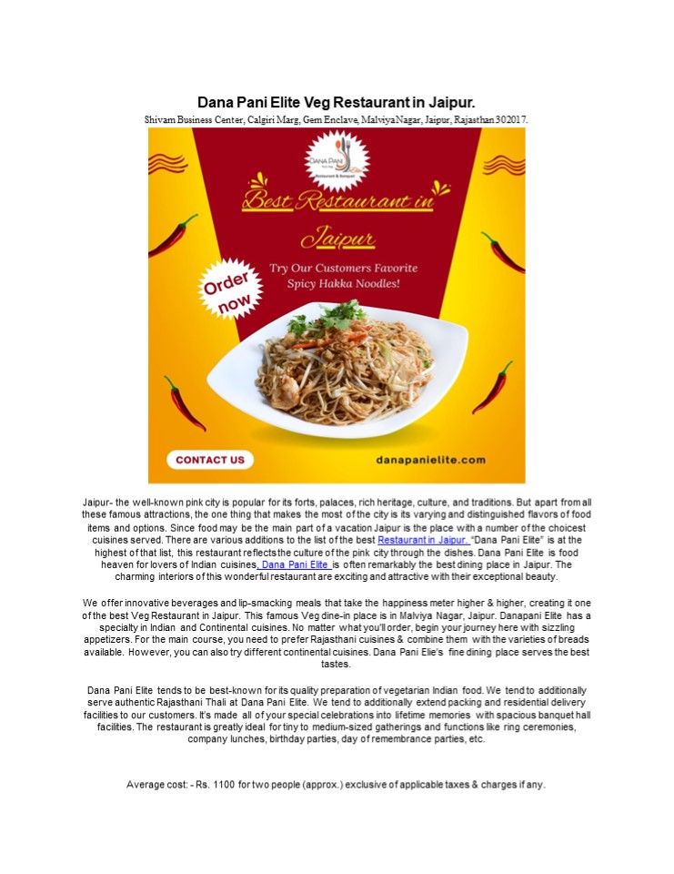 Dana Pani Elite Restaurant in Jaipur