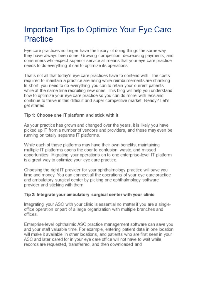 Important tips to optimize your eye care practice