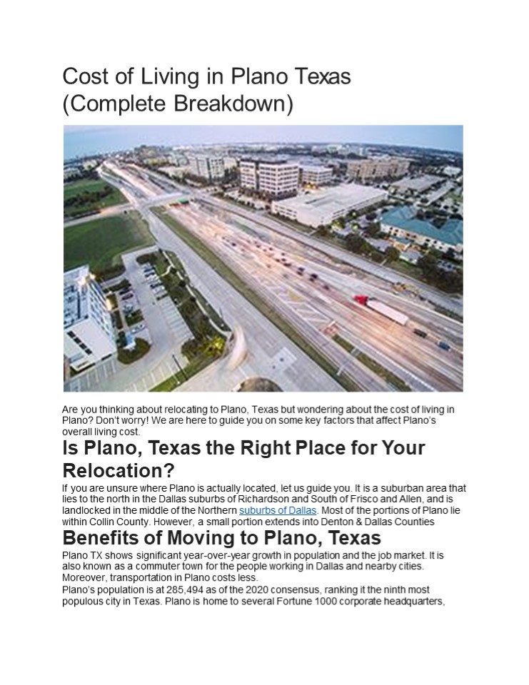 Cost of Living in Plano Texas