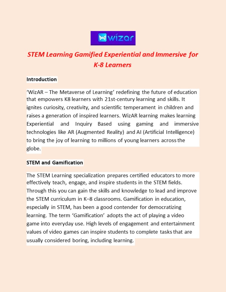 STEM Learning Gamified Experiential and Immersive for K-8 Learners STEM Learning Gamified Experiential and Immersive for K-8 Learners