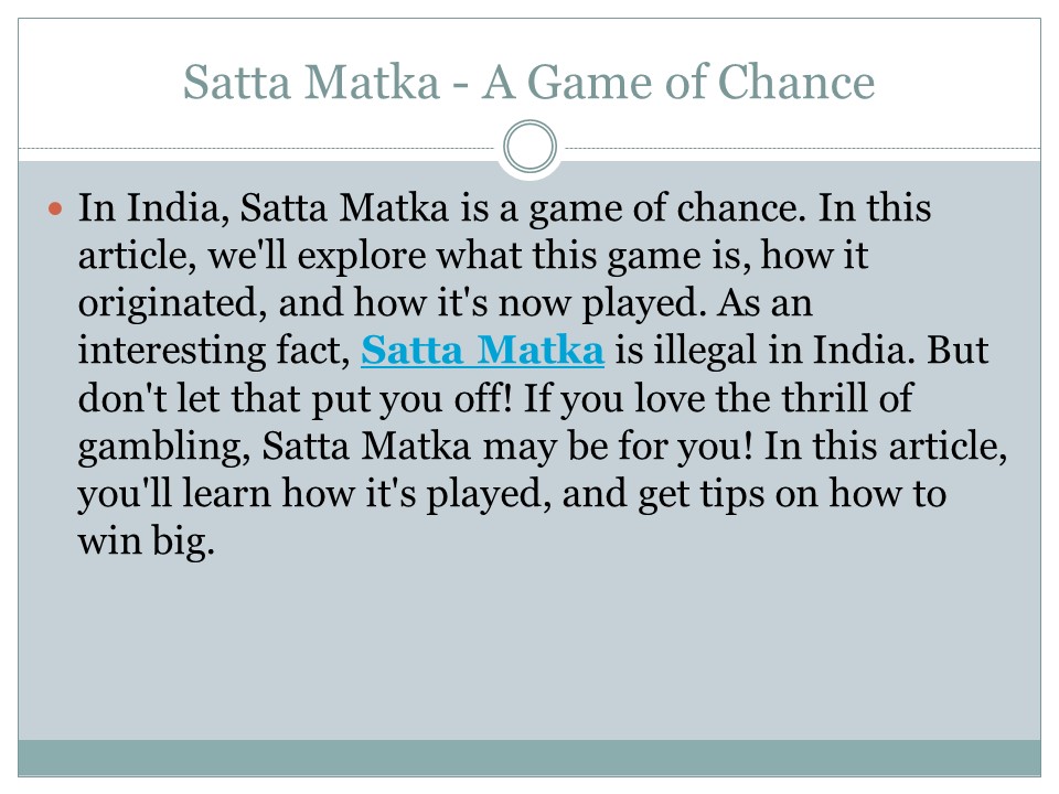 Satta Matka - A Game of Chance