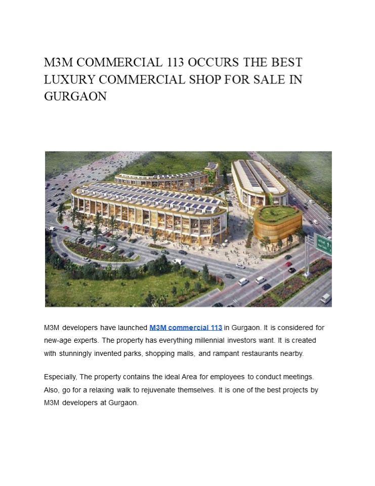 M3M Commercial Sector 113 Gurgaon