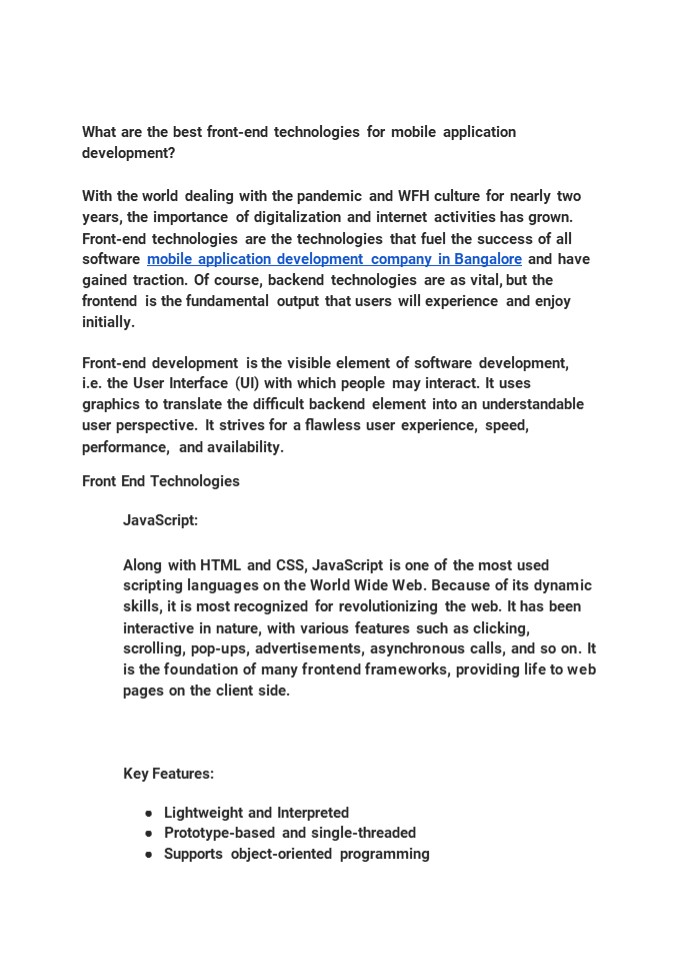What are the best front-end technologies for mobile application development
