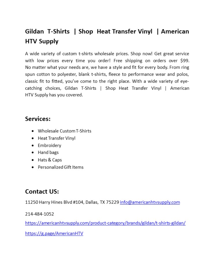 Gildan T-Shirts | Shop Heat Transfer Vinyl | American HTV Supply