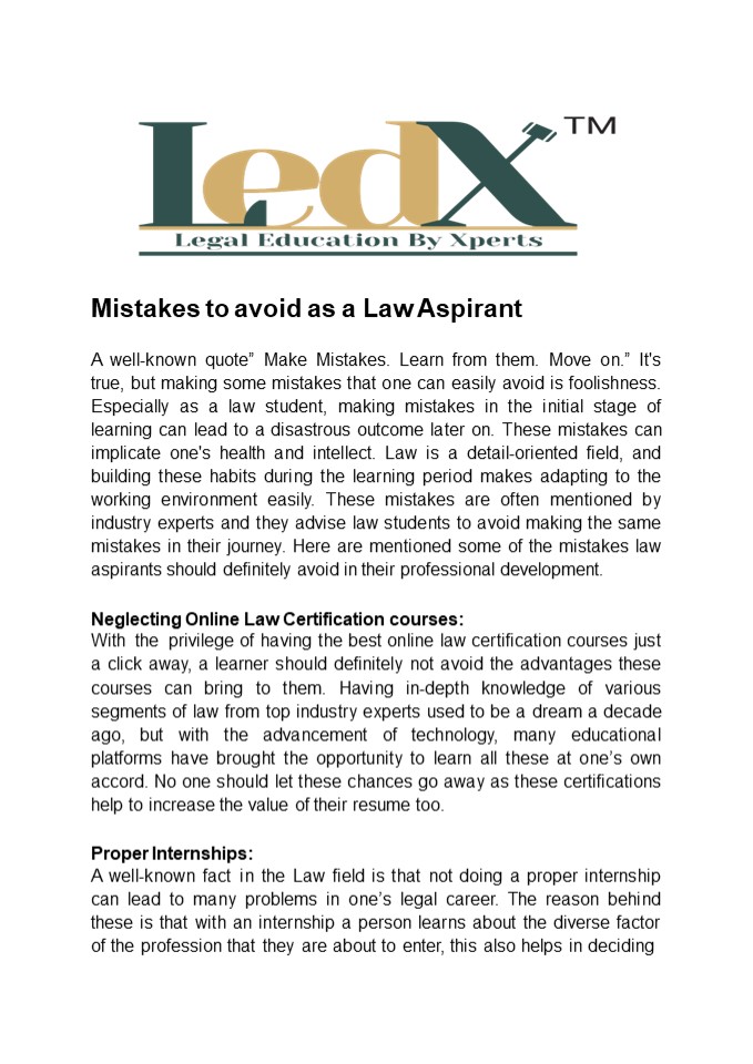 Mistakes to avoid as a Law Aspirant