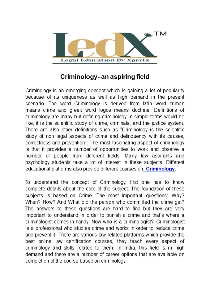Criminology- an aspiring field