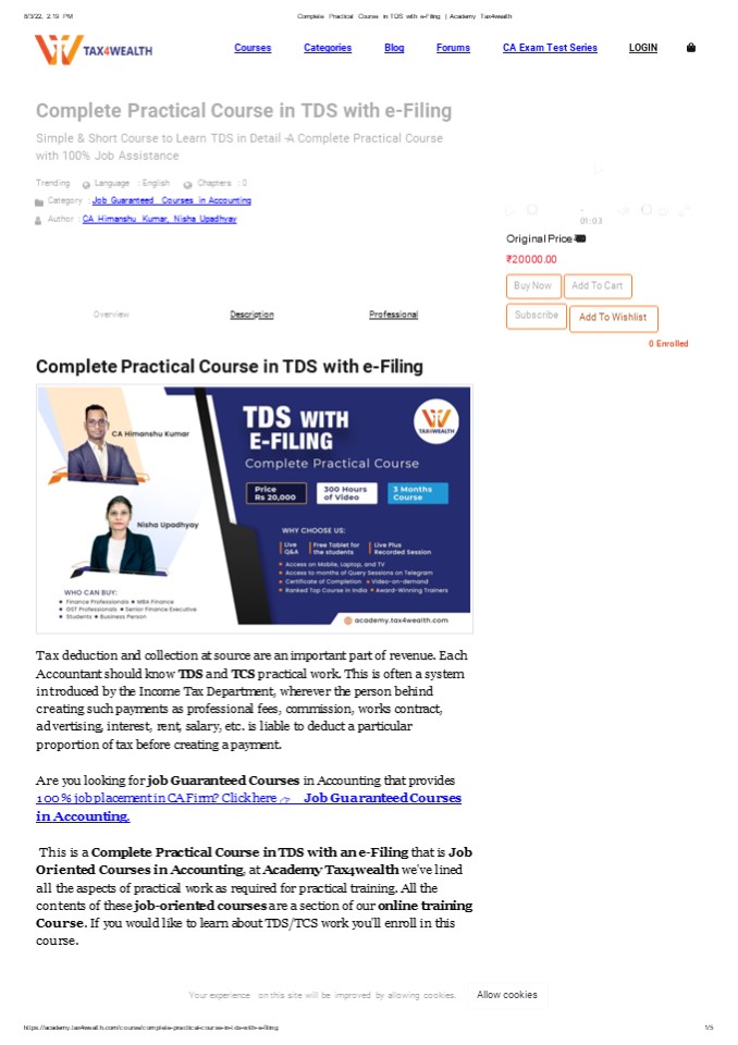 Complete job-guaranteed courses in File tds returns online | Academy tax4wealth