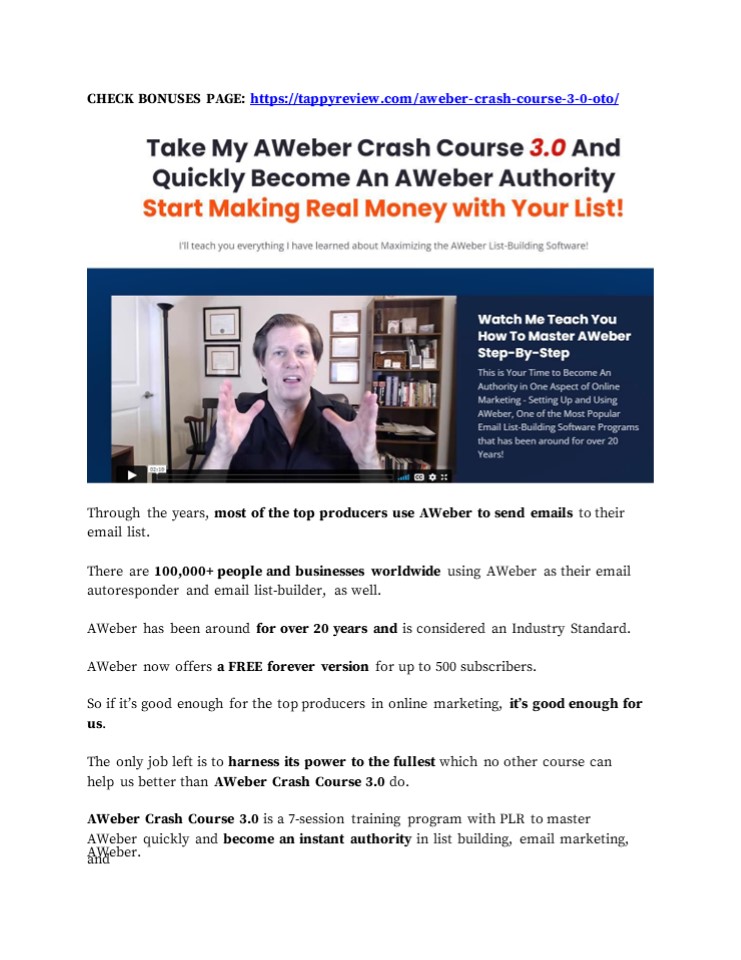 AWeber Crash Course 3.0 Review & Mega 1,600 Bonuses Value At $853,968