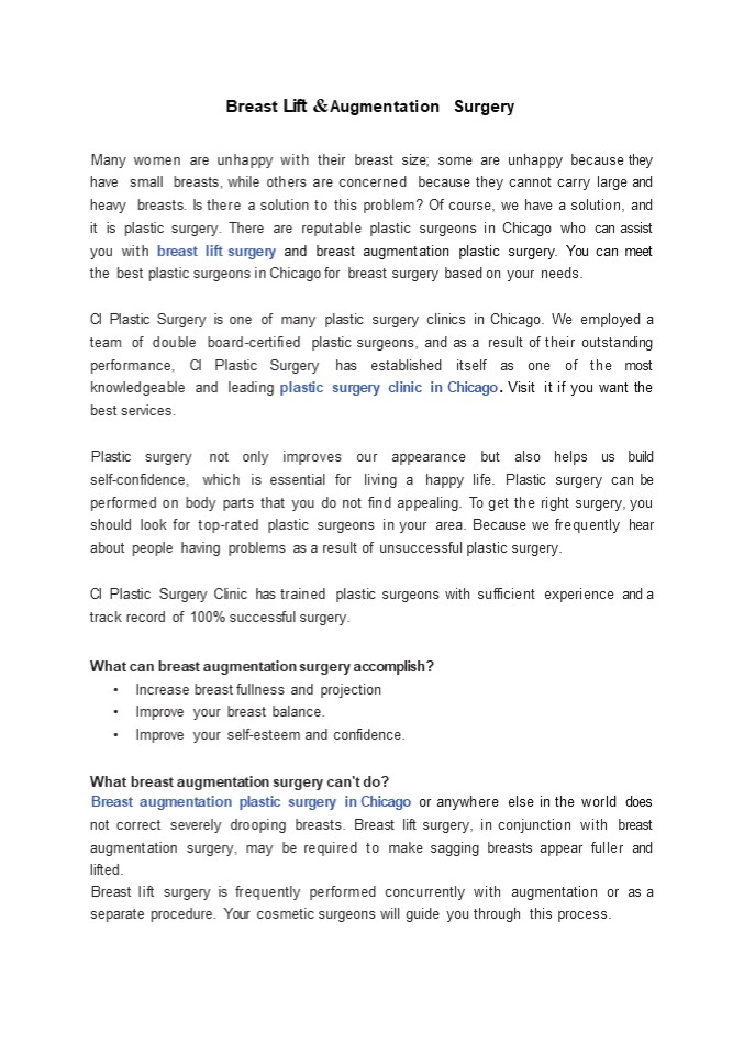 Breast Lift & Augmentation Surgery