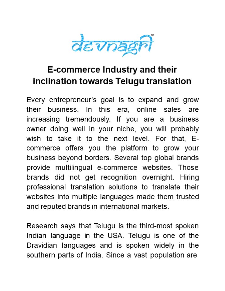 E-commerce Industry and their inclination towards Telugu translation