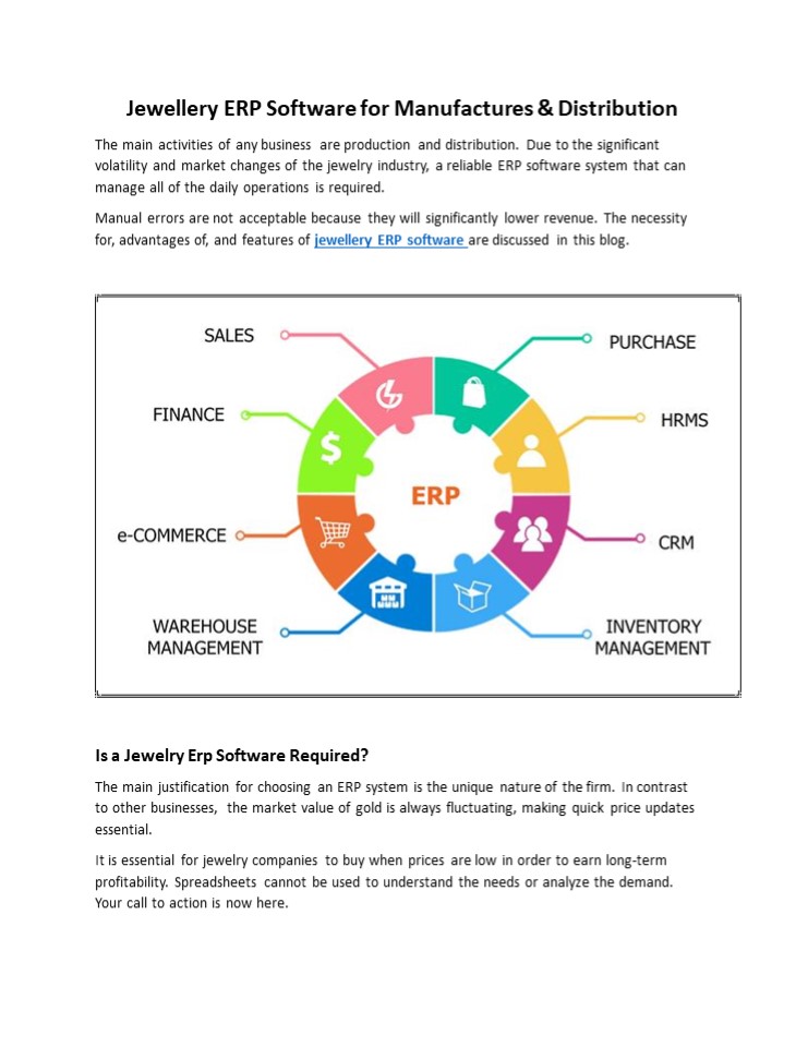 Jewellery ERP Software for Manufactures & Distribution
