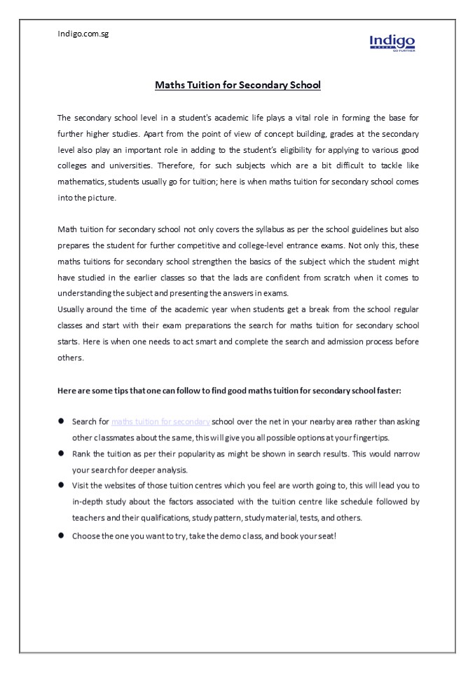 Math Tuition for Secondary School