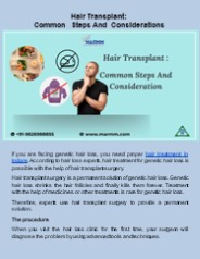 Hair Transplant : Common Steps And Consideration