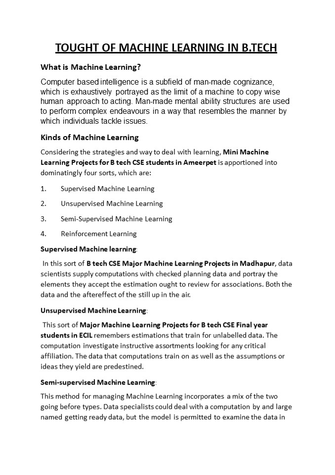 TOUGHT OF MACHINE LEARNING IN B.TECH