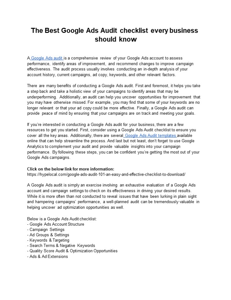 The Best Google Ads Audit checklist every business should know ...