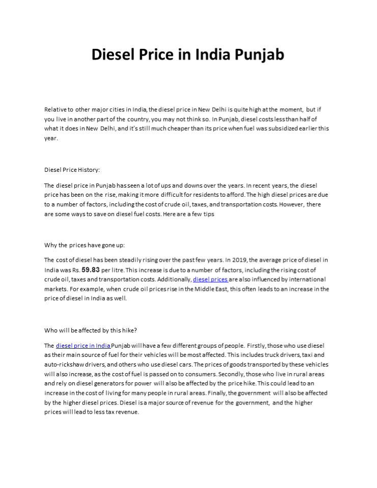 Diesel Price in India Punjab