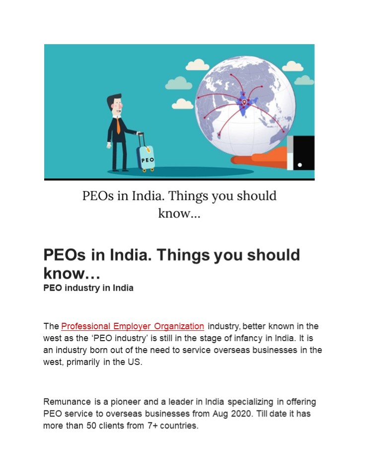 PEOs in India. Things you should know…