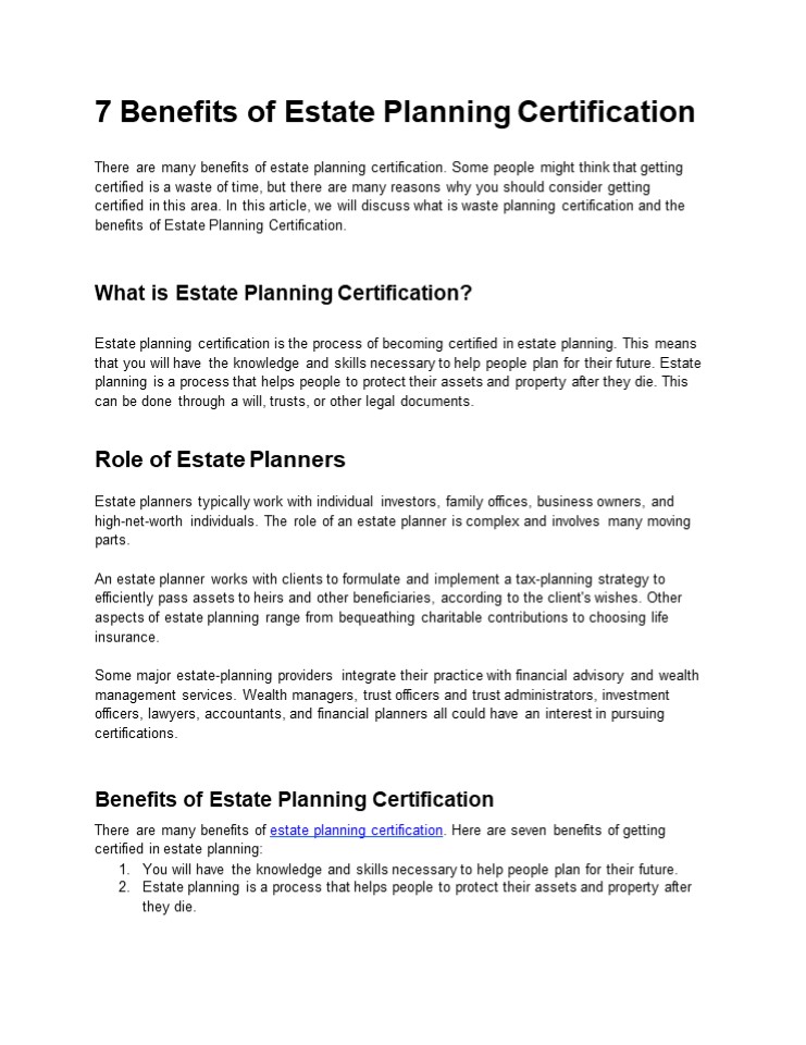 PPT 7 Benefits of Estate Planning Certification PowerPoint