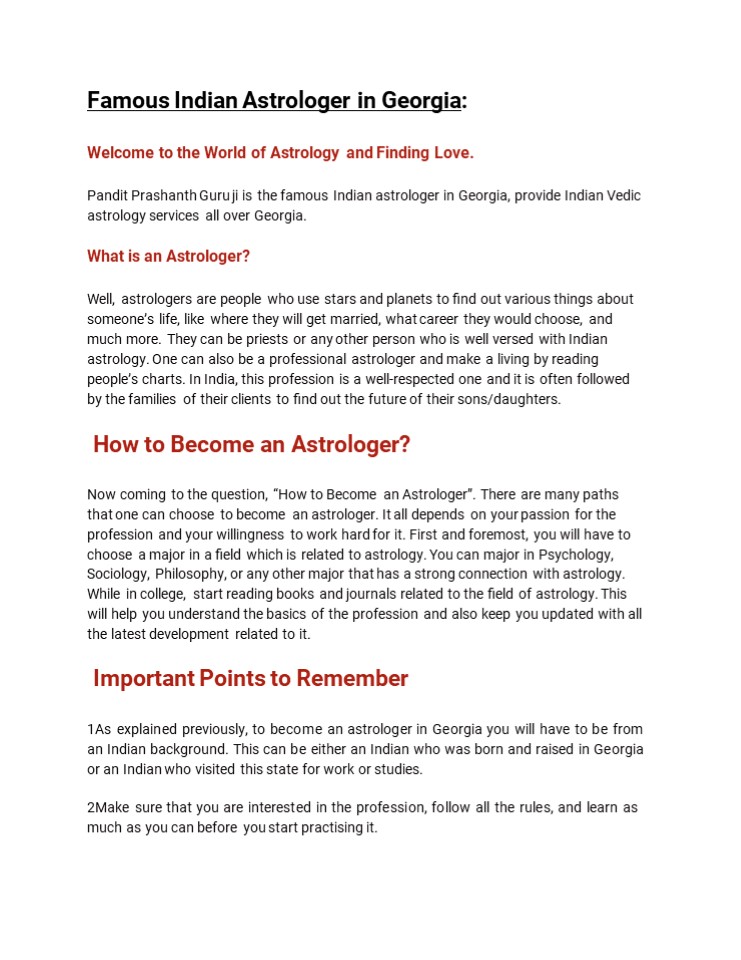 Famous Indian Astrologer in Georgia