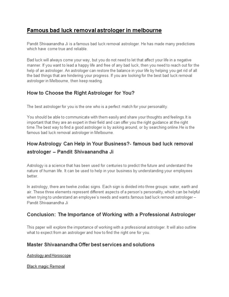 Famous bad luck removal astrologer in melbourne