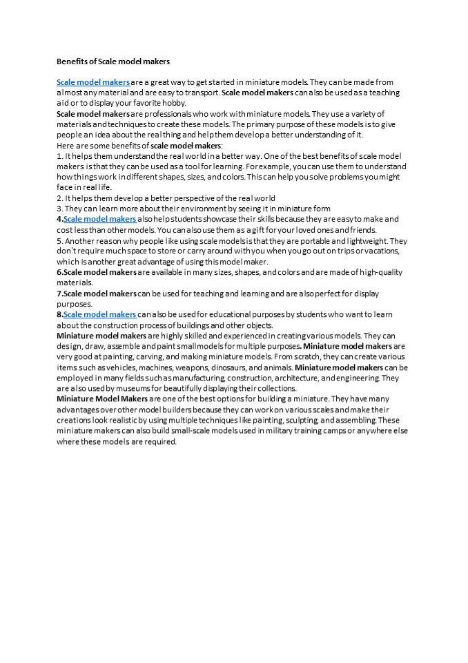 Benifits Of Scale Model Makers