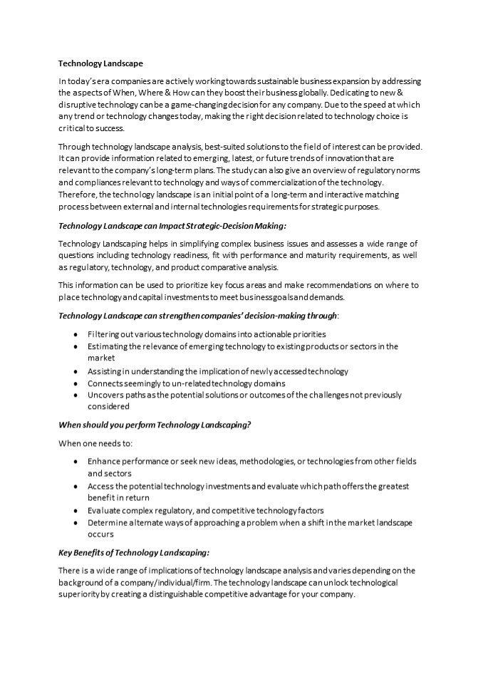 TECHNOLOGY LANDSCAPE ANALYSIS AND RESEARCH