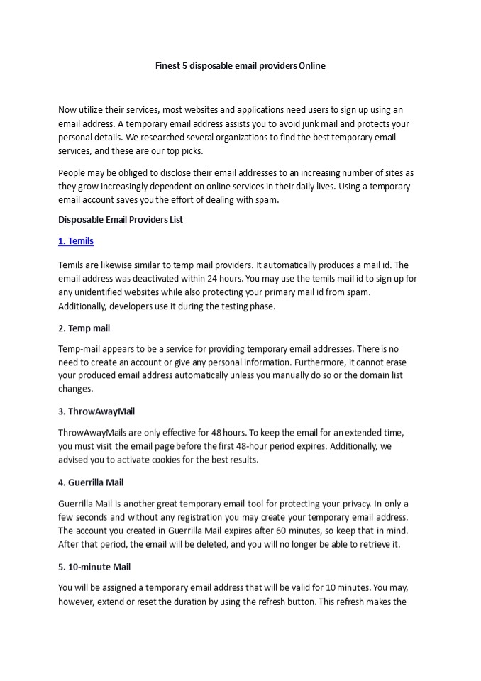 Finest 5 Disposable Email Providers Online - Temils