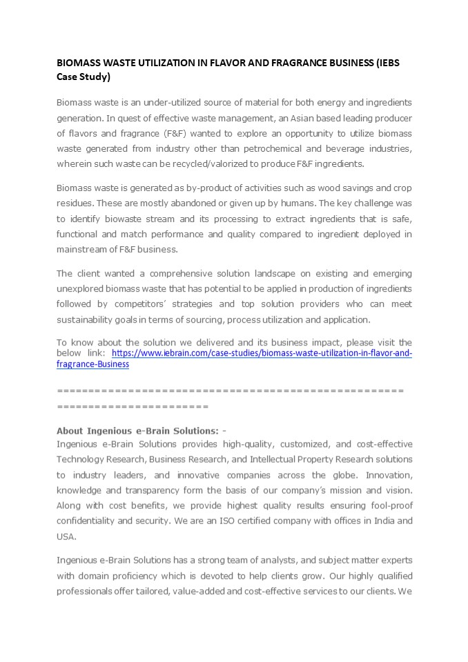 Biomass Waste Utilization in Flavor and Fragrance Business