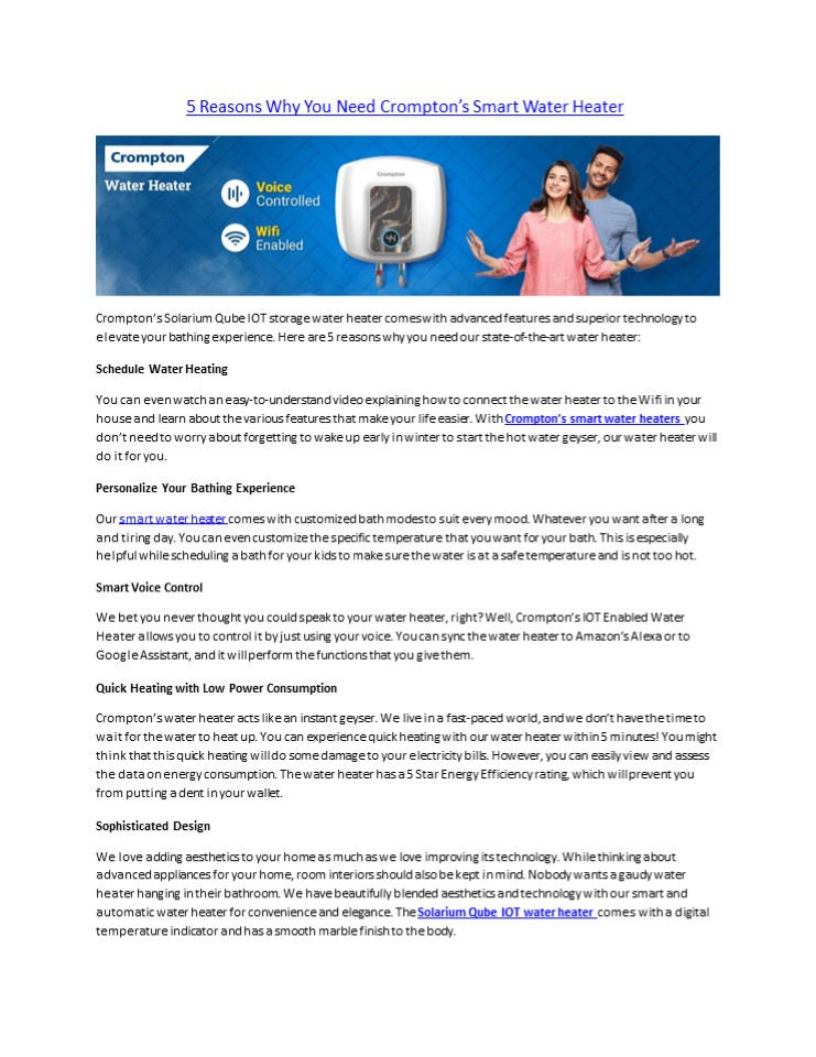 5 Reasons Why You Need Cromptons Smart-Water-Heater