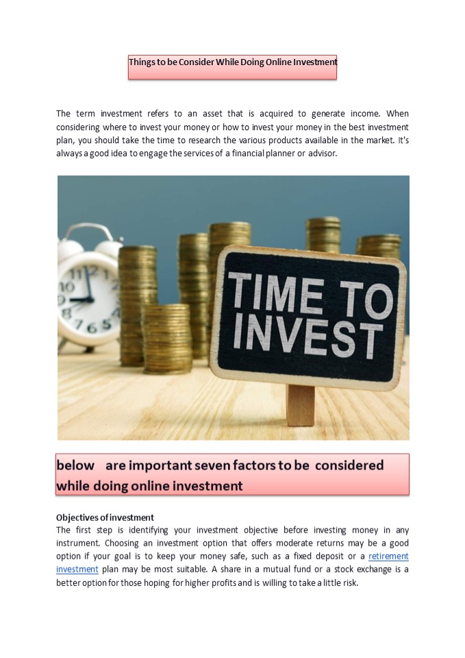 Things to be Consider While Doing Online Investment