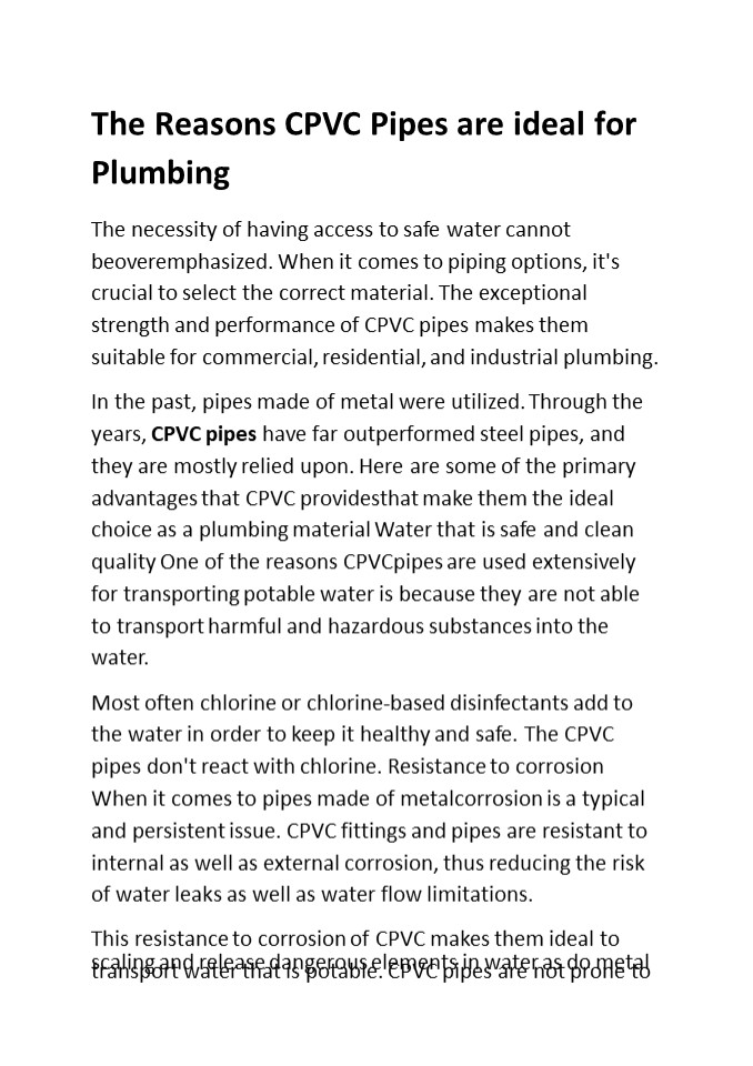 PPT The Reasons CPVC Pipes are ideal for Plumbing PowerPoint