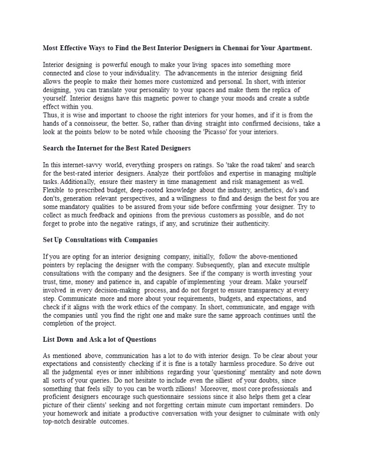 Most Effective Ways to Find the Best Interior Designers in Chennai for Your Apartment.